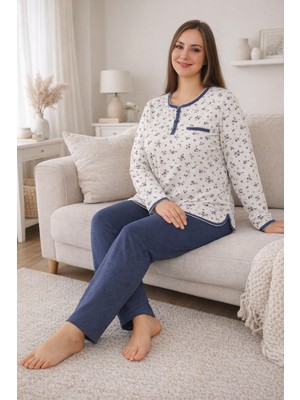 Aydoğan Büyük Beden Kadın Uzun Kol Kroşetalı Patlı Pamuklu Pijama Takımı 250653 BEYAZ14