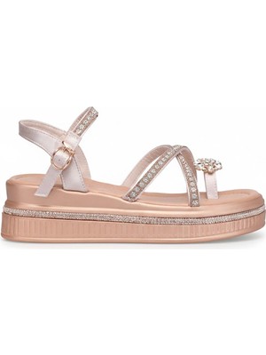 Guja 26Y428-2 Kadın Taşlı Düz Sandalet Bej