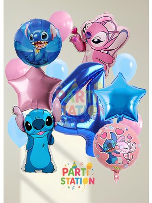 Parti Station Stitc & Angel Balon Seti 4 Yaş Doğum Günü 13 Parça Parti Seti