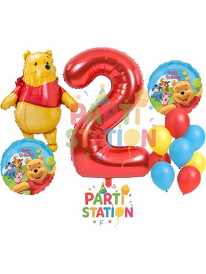 Parti Station Winnie The Pooh Konsept 2 Yaş Doğum Günü Balon Seti – Ayı Karakterli 12 Parça Balon Seti