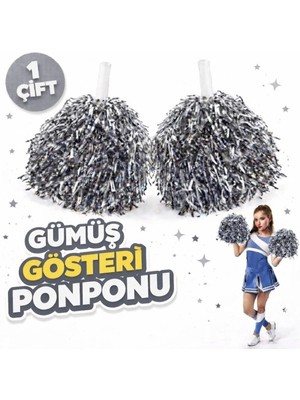 Herşeytrend 1 Çift ( 2 Adet ) Gümüş Renk 23 Nisan 19 Mayıs 29 Ekim Okul Gösteri Ponponları