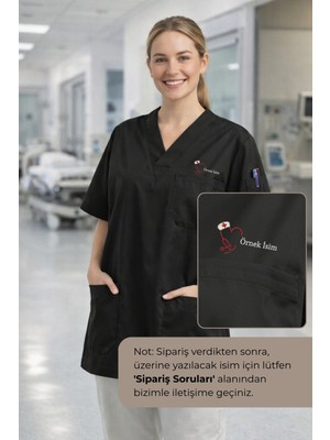 Mirach Hemşirelere Özel Isim Yazılan Kişiye Özel Medikal Scrubs Kadın Scrubs Üst Forma Üniforma