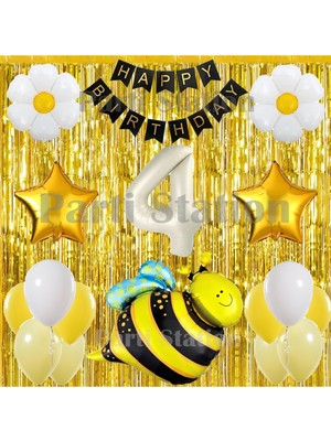 Parti Station Arı ve Papatya Konsept 4 Yaş Doğum Günü Partisi Balon Seti