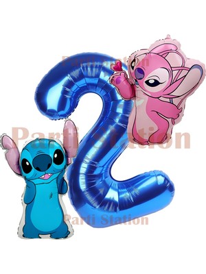 Parti Station Lilo Stitch ve Angel 2 Yaş Lacivert Rakam Balon Doğum Günü Parti Seti