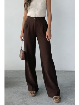 Hersteller Kadın Mürdüm Bol Kesim Palazzo Pantolon Yüksek Bel Pileli Kumaş Pantolon