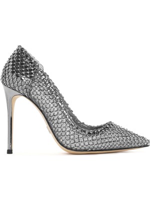 Derimod Kadın Gümüş Taşlı Yüksek İnce Topuklu Deri Stiletto 26PFD1203TS