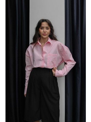 Havoş Pembe Tek Cepli Oversize Gömlek