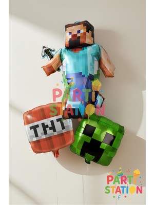 Parti Station Minecraft Balon Seti – Steve, Creeper Temalı Doğum Günü Süsleri