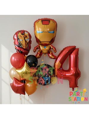 Parti Station Avengers Iron Man 4 Yaş Doğum Günü Balon Seti | 10 Parça Demir Adam Balon Parti Seti