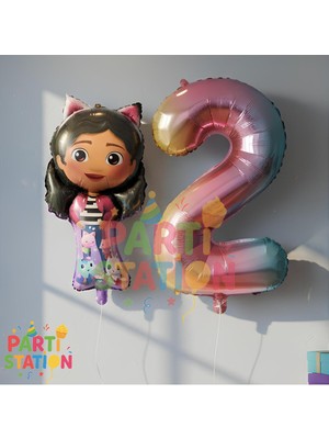 Parti Station Gabby Dollhouse Konsept 2 Yaş Doğum Günü Balon Seti