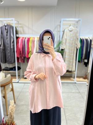 Nuss 3001 Oversize Düğmeli Gömlek Pudra