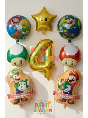 Parti Station Süper Mario Balon Set 4 Yaş - 8 Parça Folyo Doğum Günü Balon Seti