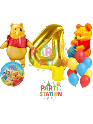 Parti Station Winnie The Pooh Temalı 4 Yaş Doğum Günü Balon Seti – Winnie Karakterli 12 Parça Balon Seti