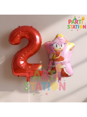 Parti Station Sonic Amy 2 Yaş Folyo Balon Seti – Rakam 2 Doğum Günü Parti Süsü