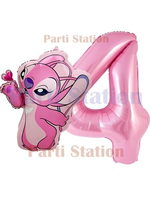 Parti Station Lilo Stitch Balon ve Angel Balon Konsept 4 Yaş Doğum Günü Balon Seti