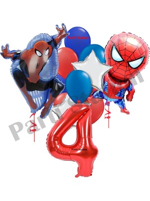 Parti Station Örümcek Adam 4 Yaş Balon Set Avengers Örümcek Adam Konsept Doğum Günü Kırmızı Rakam Balon Set