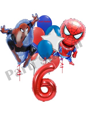 Parti Station Örümcek Adam 6 Yaş Balon Set Avengers Örümcek Adam Konsept Doğum Günü Kırmızı Rakam Balon Set