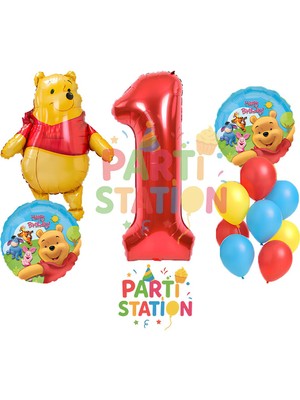 Parti Station Winnie The Pooh Konsept 1 Yaş Doğum Günü Balon Seti – Ayı Karakterli 12 Parça Balon Seti