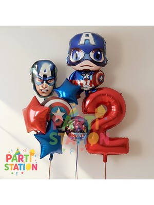 Parti Station Avengers Captain America 2 Yaş Doğum Günü Balon Seti | 8 Parça Kaptan Amerika Blon Parti Seti