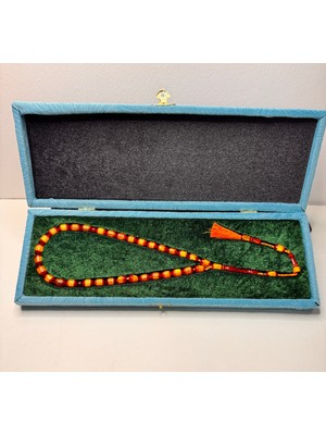 İskenderun Tesbih Iskenderun Tespih Özel Kadife Gömme Kutusunda Koleksiyonluk Hediyelik Çubuk Sıkma Kehribar Tesbih