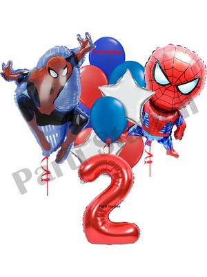 Parti Station Örümcek Adam 2 Yaş Balon Set Avengers Örümcek Adam Konsept Doğum Günü Kırmızı Rakam Balon Set