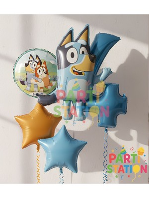 Parti Station Bluey Temalı 4 Yaş Folyo Balon Seti – Rakam Balonlu Doğum Günü Parti Süsü