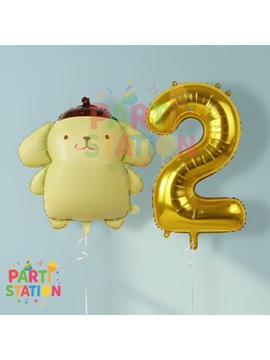 Parti Station Kuromi Konsept Pompompurin ve 2 Yaş Rakam Balon Doğum Günü Parti Balon Seti