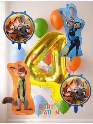 Parti Station Zootopia Balon Seti 4 Yaş Doğum Günü Seti 14 Parça