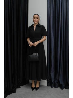 Havoş Siyah Ward Ince Kemerli Elbise