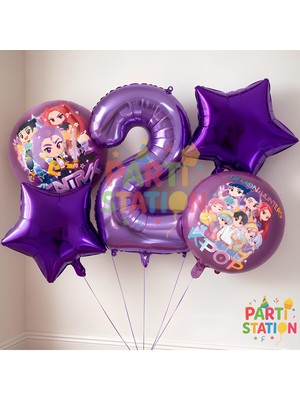 Parti Station K-Pop Temalı 2 Yaş Doğum Günü Balon Seti 5 Parça