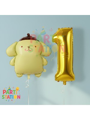 Parti Station Kuromi Konsept Pompompurin ve 1 Yaş Rakam Balon Doğum Günü Parti Balon Seti
