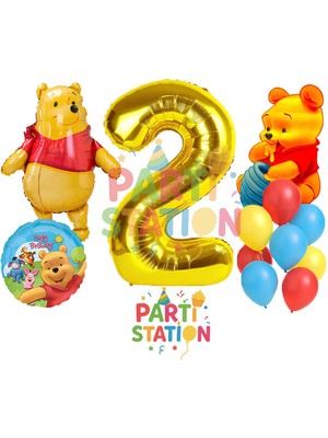 Parti Station Winnie The Pooh Temalı 2 Yaş Doğum Günü Balon Seti – Winnie Karakterli 12 Parça Balon Seti