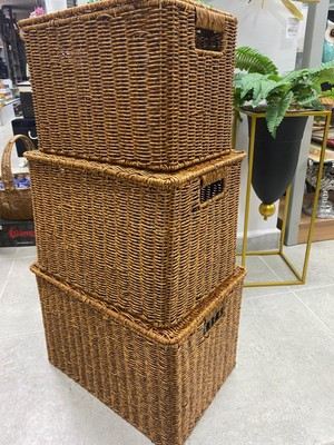 Elif Aksesuar Sentetik Rattan Örme Düzenleyici Kapaklı  Sepet 3 Lü