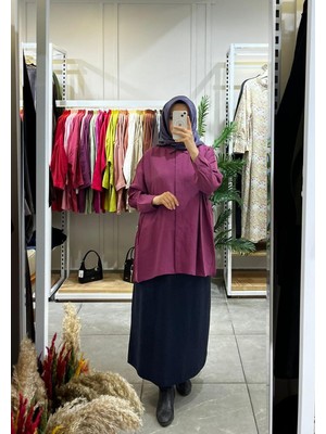 Nuss 3001 Oversize Düğmeli Gömlek Mürdüm