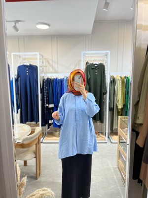 Nuss 3001 Oversize Düğmeli Gömlek Ross Mavi