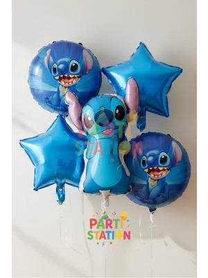 Parti Station Mavi Stitc Balon Seti – 5 Parça Çocuk Doğum Günü Parti Seti