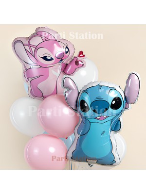 Parti Station Lilo Stitch ve Angel Konsept Doğum Günü Balon Buketi Seti