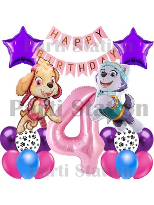 Parti Station Paw Patrol Skye ve Everst Konsept 4 Yaş Doğum Günü Parti Balon Seti