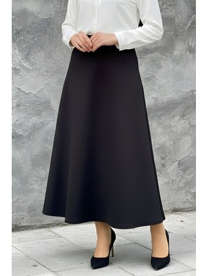 İmaj Butik Siyah Bel Lastikli Scuba Kloş Etek