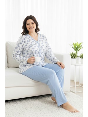 Aydoğan Büyük Beden Kadın Uzun Kol Kroşetalı Pamuklu Pijama Takımı 250687 BEYAZ09