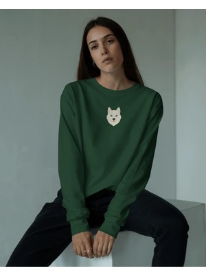 Muhtar Store Mavi Gözlü Husky Baskılı Kadın Sweatshirt – Antrasit Regular Fit Minimal Tasarım