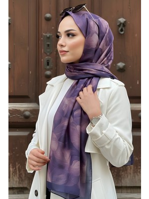 İmaj Butik Mor Desenli Soft Dijital Şal
