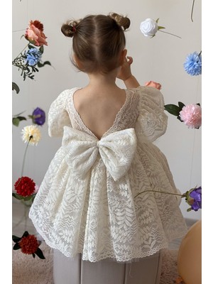 ALYRA Kız Bebek Elbise Kısa Kollu Fiyonklu Doğum Günü Parti Düğün Özel Gün Abiye Kız Çocuk Elbise