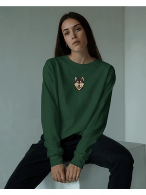 Muhtar Store Husky Baskılı Kadın Sweatshirt – Minimal Göğüs Baskı Antrasit Regular Fit