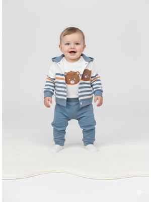 Efemkids 3/12 Ay 3'lü  Erkek Bebek Takım %100 Pamuklu Esnek Rahat Yenidoğan Bebek Takım