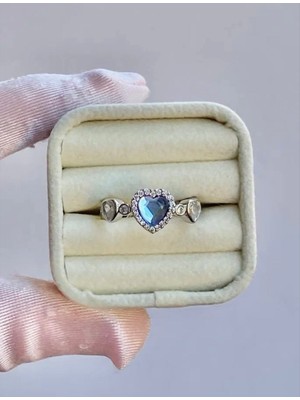 Gözde Aksesuarım Mavi Kalpli Gümüş Renk Ayarlanabilir Yüzük