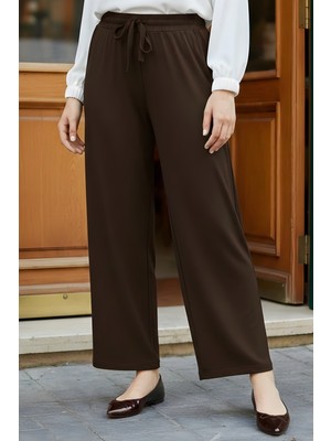 İmaj Butik Kahverengi Bel Lastikli Bol Paça Penye Pantolon