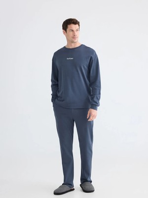 LC Waikiki Lc Waıkıkı Lacivert Standart Kalıp Erkek Baskılı Pijama Takım