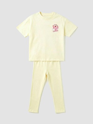 LC Waikiki Lc Waıkıkı Sarı Baskılı Kısa Kollu Kız Çocuk Pijama Takım