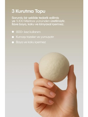 Tp Buğz Çamaşır Yün Kurutma Topu ve Koku Seti - Kurutma Makinesi Için - 3 Adet Top